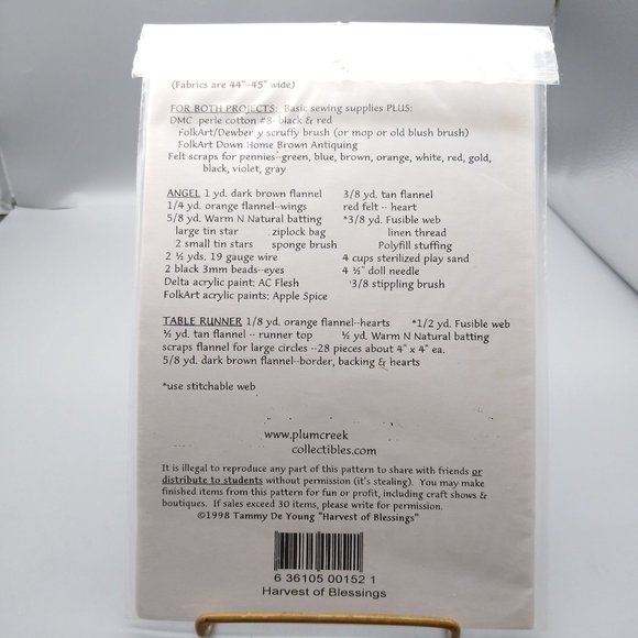 UNUSED Harvest of Blessings Sewing Patterns Kit, Plum Creek Collectibles 152 - Picture 3 of 3